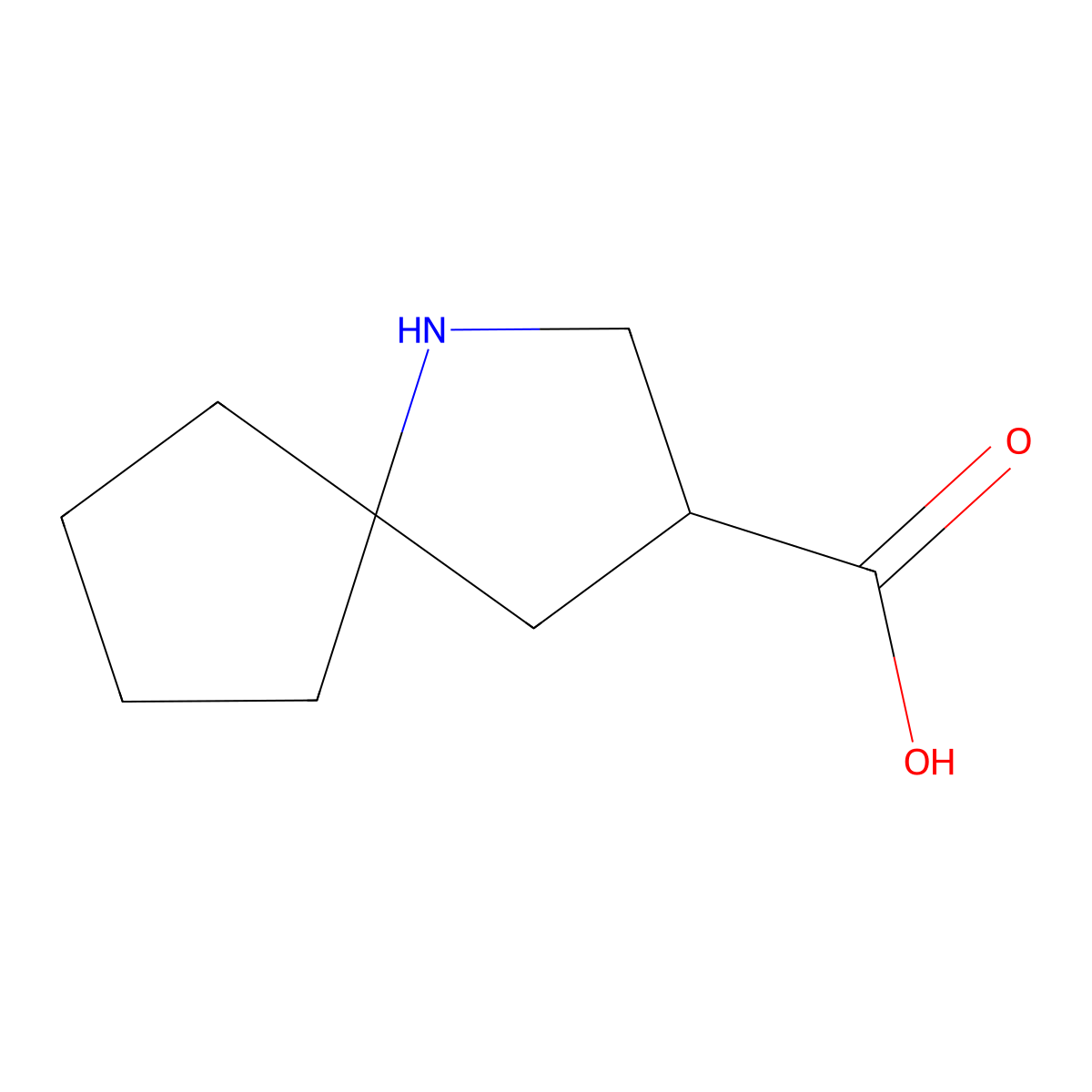 1-Azaspiro[4.4]nonane-3-carboxylic acid molecular structure, CAS 2344677-73-0