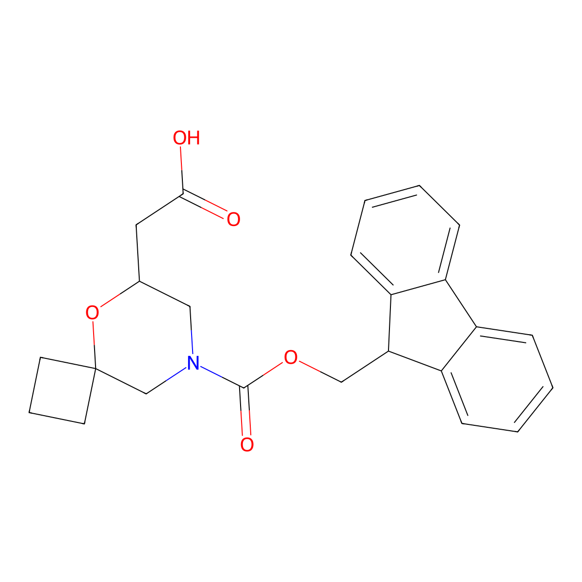 2-(8-{[(9H-fluoren-9-yl)methoxy]carbonyl}-5-oxa-8-azaspiro[3.5]nonan-6-yl)acetic acid molecular structure, CAS 2344677-91-2