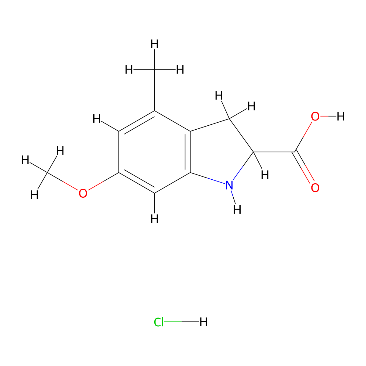 6-methoxy-4-methyl-2,3-dihydro-1H-indole-2-carboxylic acid hydrochloride molecular structure, CAS 2344678-47-1
