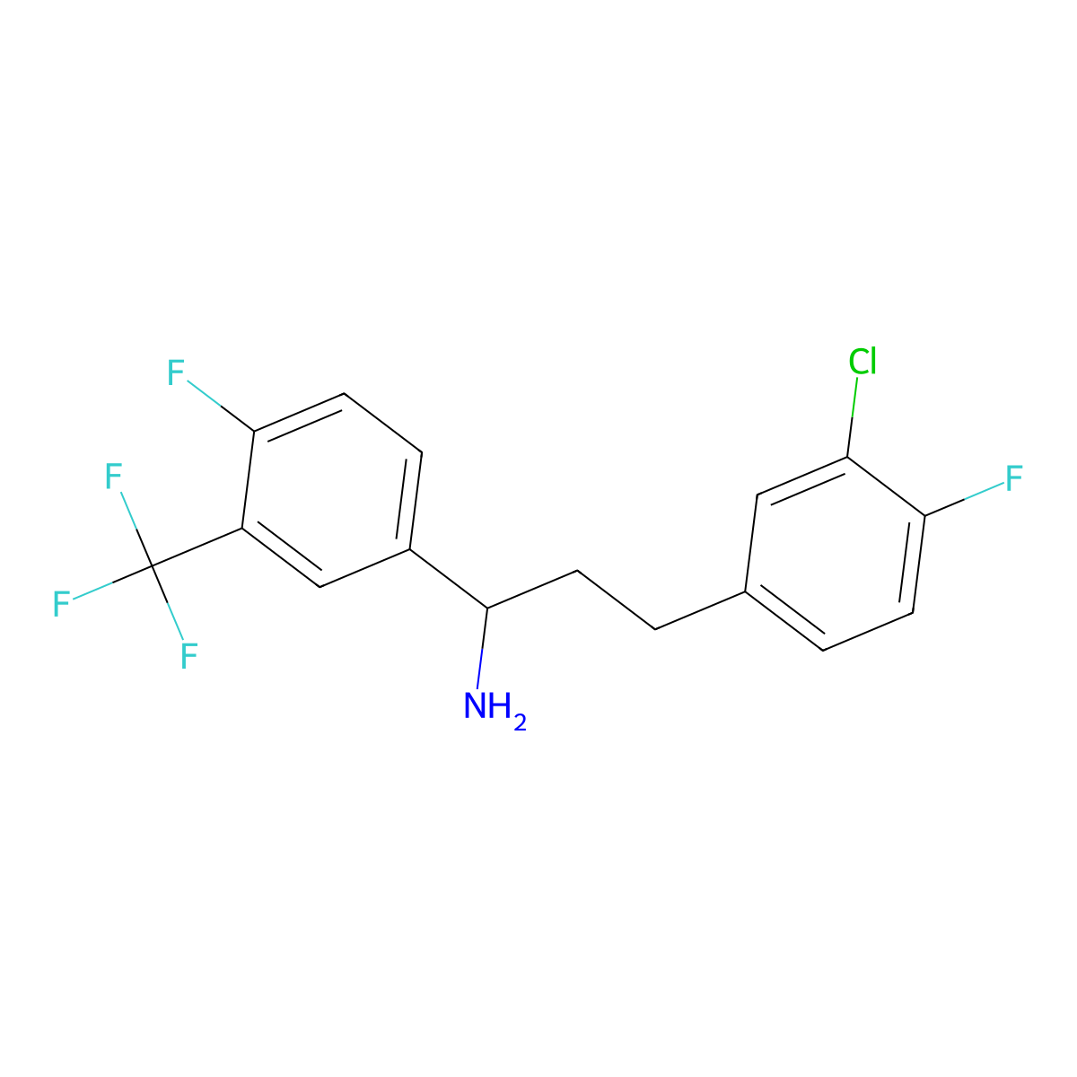 3-(3-Chloro-4-fluorophenyl)-1-[4-fluoro-3-(trifluoromethyl)phenyl]propan-1-amine molecular structure, CAS 2344678-80-2