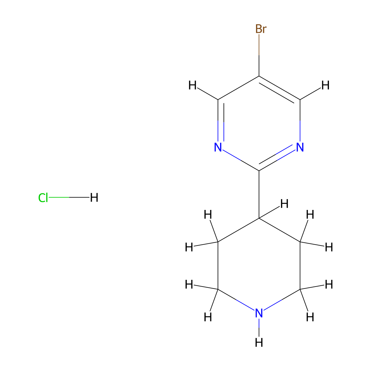 5-Bromo-2-(piperidin-4-yl)pyrimidine hydrochloride molecular structure, CAS 2344678-98-2