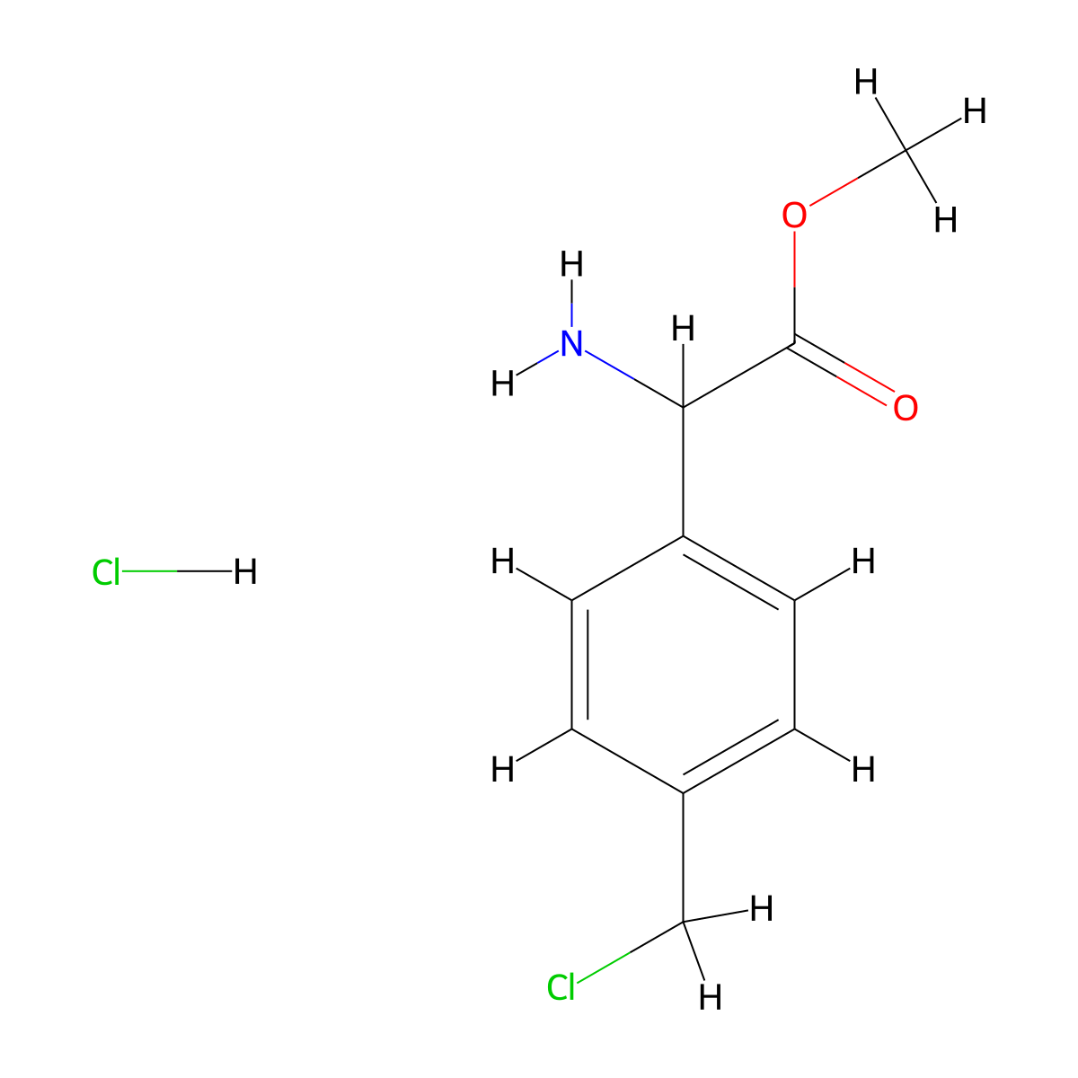 Methyl 2-amino-2-[4-(chloromethyl)phenyl]acetate hydrochloride molecular structure, CAS 2344679-01-0