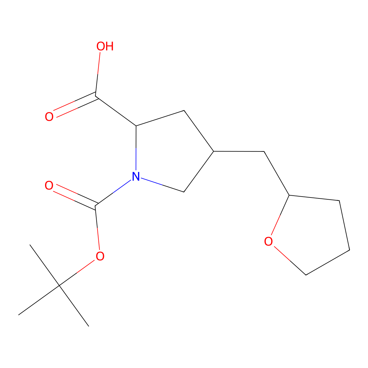 1-[(Tert-butoxy)carbonyl]-4-[(oxolan-2-yl)methyl]pyrrolidine-2-carboxylic acid molecular structure, CAS 2344679-15-6