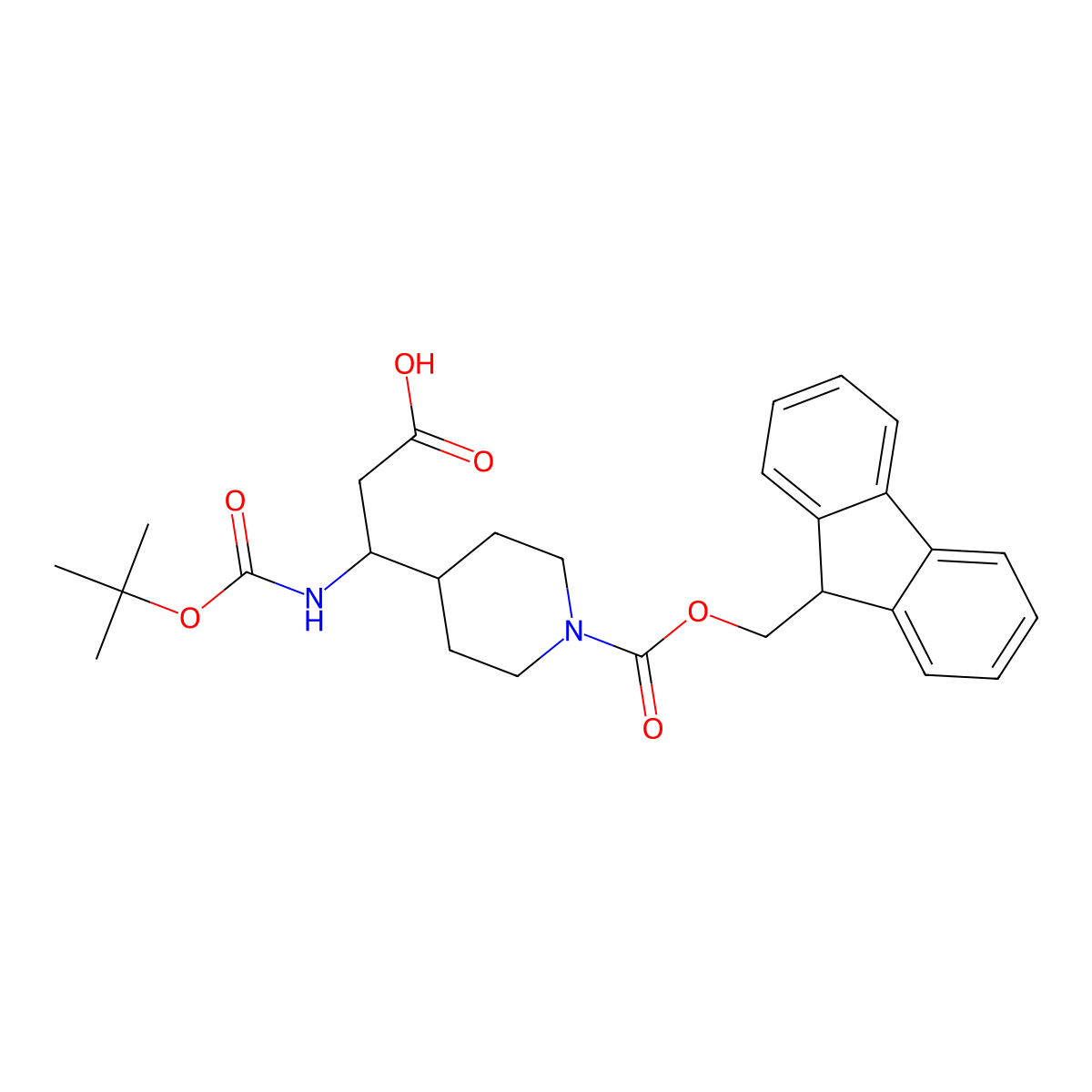 3-(((tert-butoxy)carbonyl)amino)-3-(1-(((9H-fluoren-9-yl)methoxy)carbonyl)piperidin-4-yl)propanoic acid molecular structure, CAS 2344679-28-1