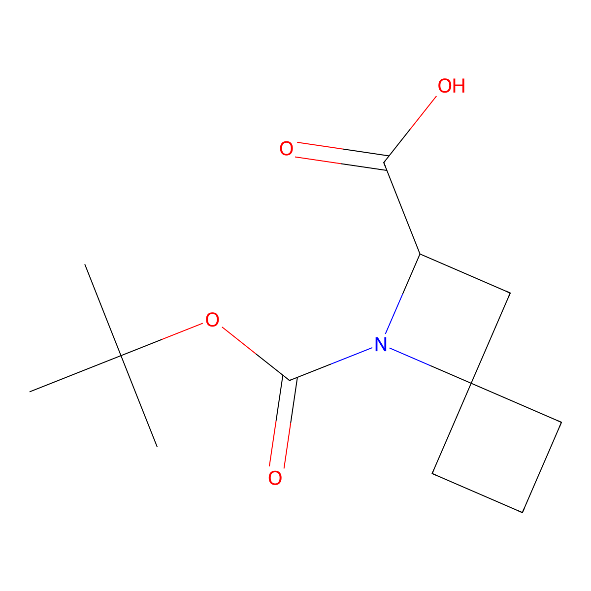 1-((Tert-butoxy)carbonyl)-1-azaspiro(3.3)heptane-2-carboxylic acid molecular structure, CAS 2344679-32-7