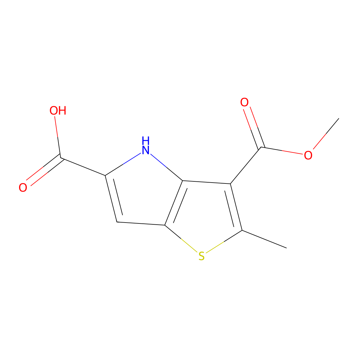 3-(methoxycarbonyl)-2-methyl-4H-thieno(3,2-b)pyrrole-5-carboxylic acid molecular structure, CAS 2344679-42-9