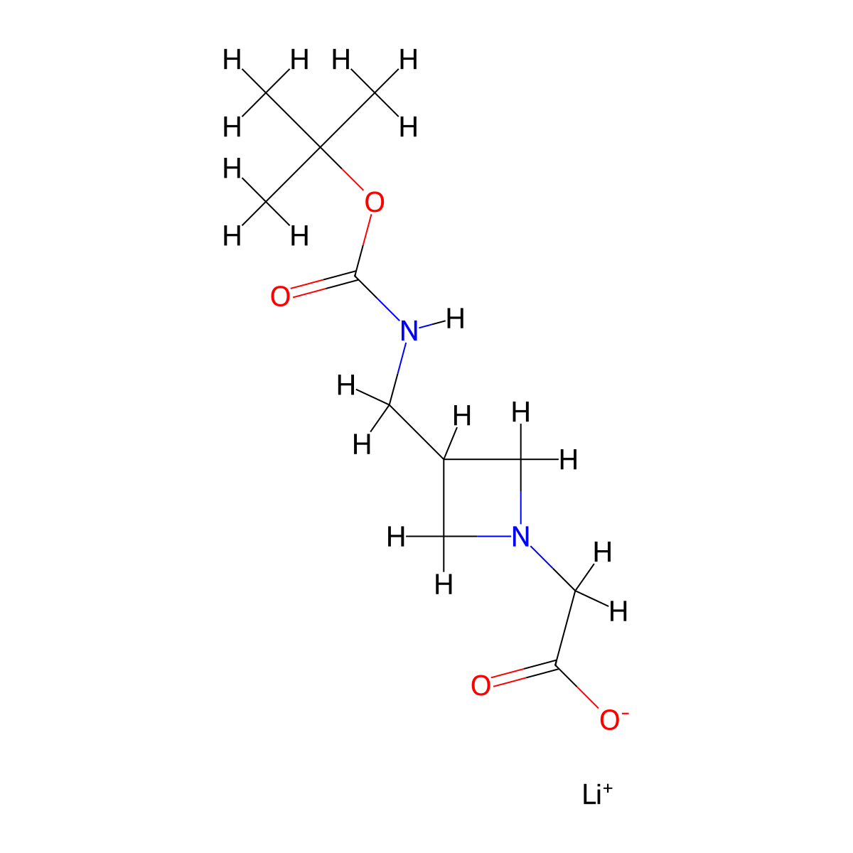 Lithium(1+) 2-(3-((((tert-butoxy)carbonyl)amino)methyl)azetidin-1-yl)acetate molecular structure, CAS 2344679-50-9