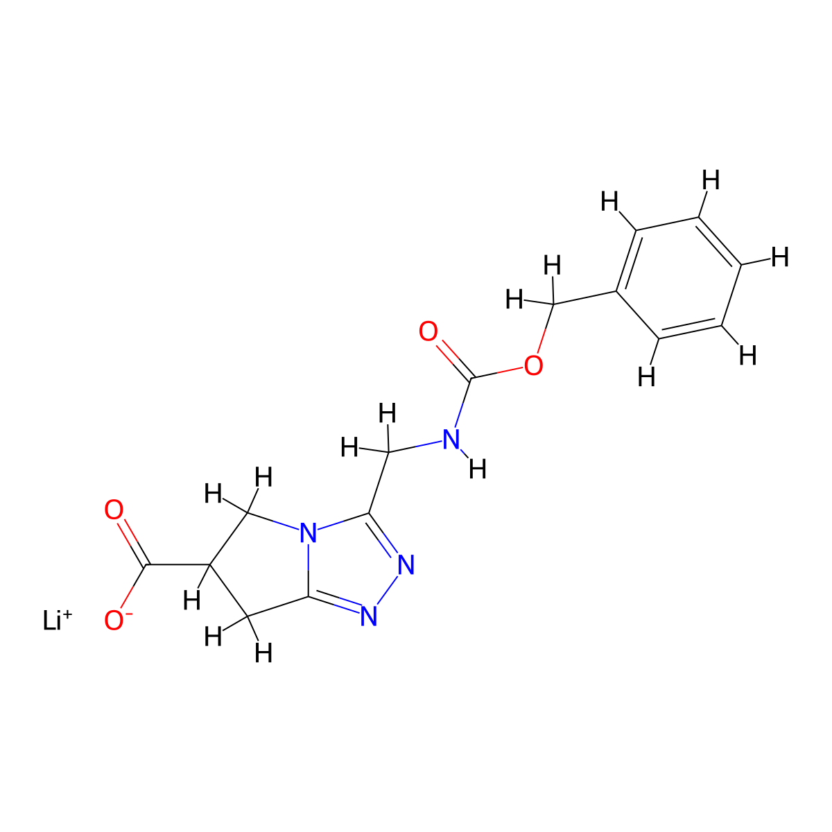 lithium 3-(phenylmethoxycarbonylaminomethyl)-6,7-dihydro-5H-pyrrolo[2,1-c][1,2,4]triazole-6-carboxylate molecular structure, CAS 2344679-56-5