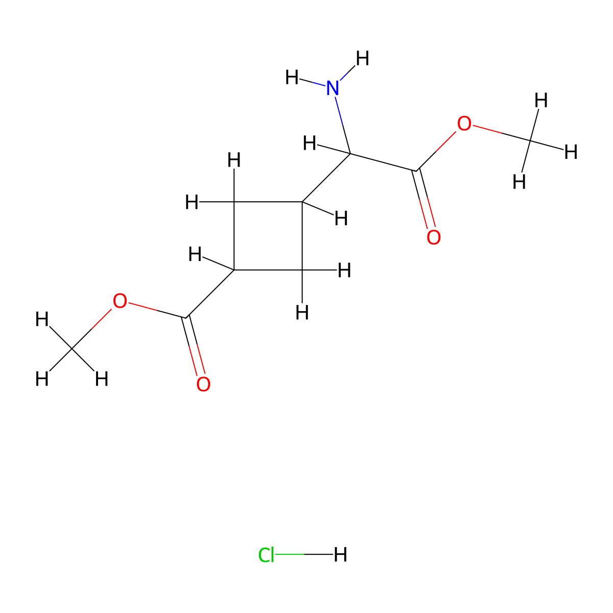 Methyl 3-(1-amino-2-methoxy-2-oxoethyl)cyclobutane-1-carboxylate hydrochloride molecular structure, CAS 2344679-58-7
