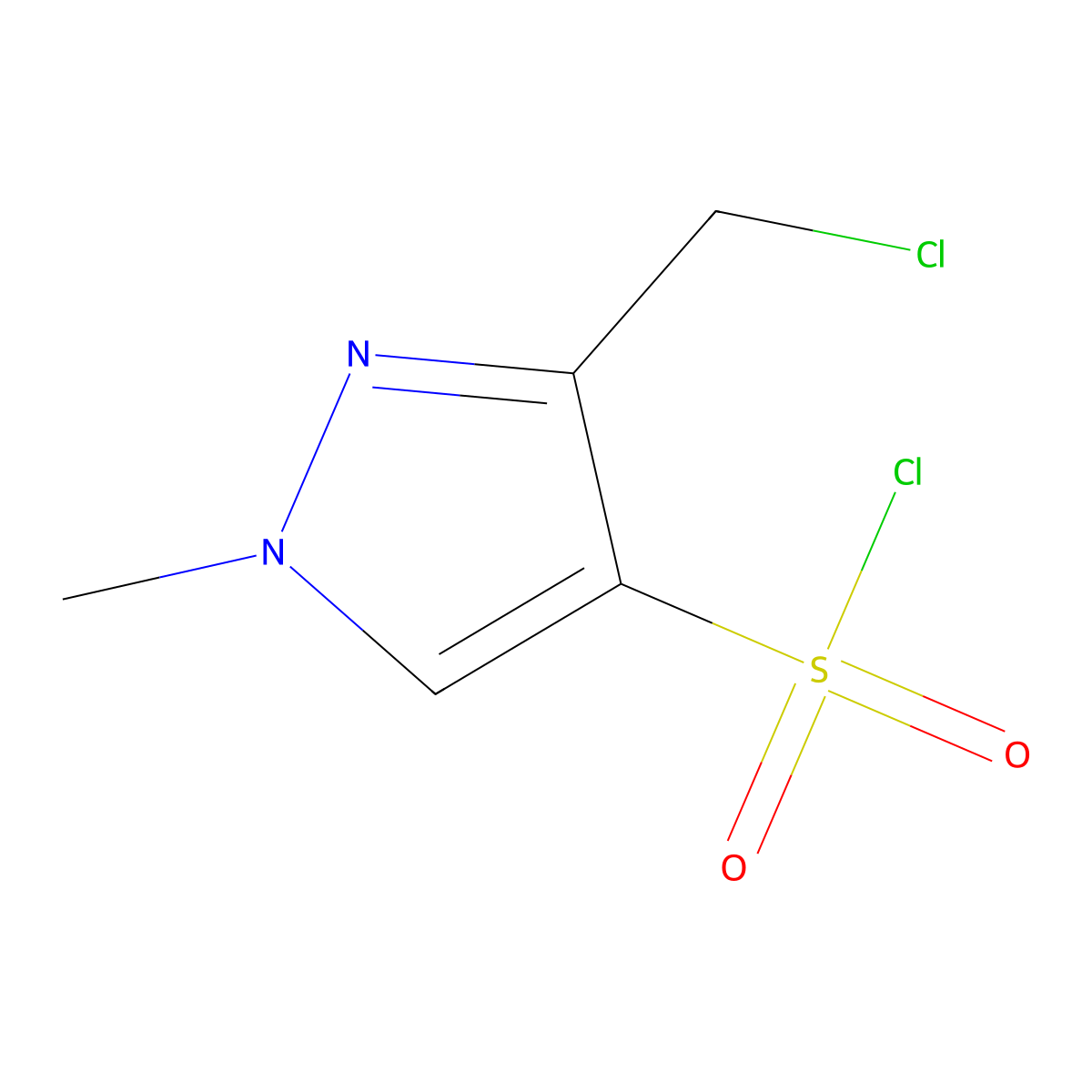 3-(chloromethyl)-1-methyl-1H-pyrazole-4-sulfonylchloride molecular structure, CAS 2344680-17-5