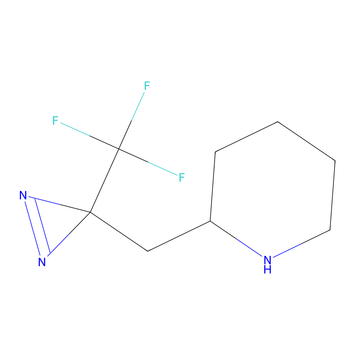 2-{[3-(trifluoromethyl)-3H-diazirin-3-yl]methyl}piperidine molecular structure, CAS 2344680-24-4