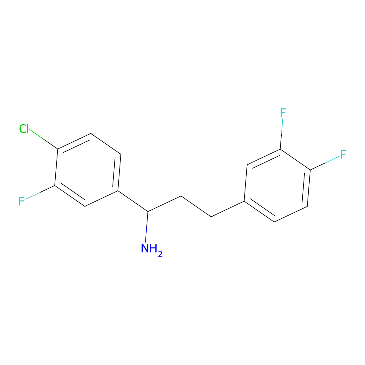 1-(4-Chloro-3-fluorophenyl)-3-(3,4-difluorophenyl)propan-1-amine molecular structure, CAS 2344680-49-3