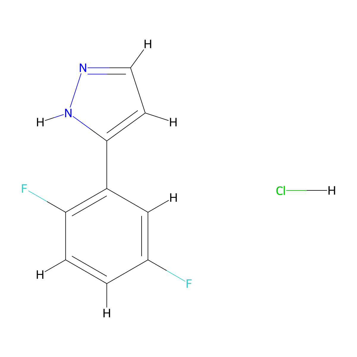 3-(2,5-difluorophenyl)-1H-pyrazole hydrochloride molecular structure, CAS 2344680-50-6