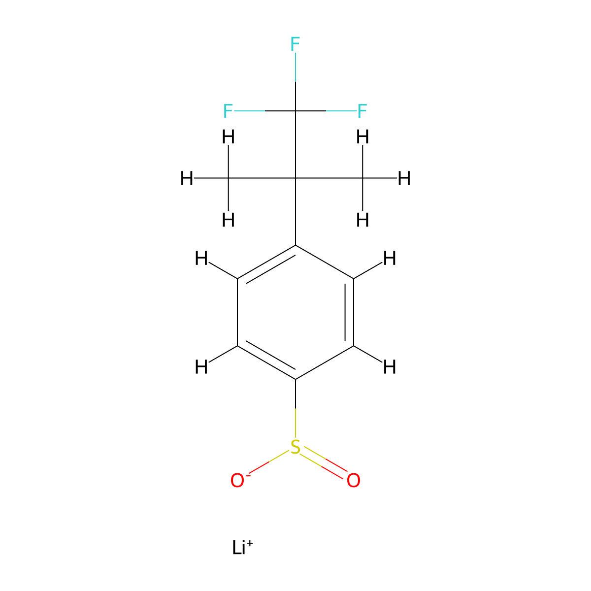 Lithium(1+) ion 4-(1,1,1-trifluoro-2-methylpropan-2-yl)benzene-1-sulfinate molecular structure, CAS 2344680-55-1