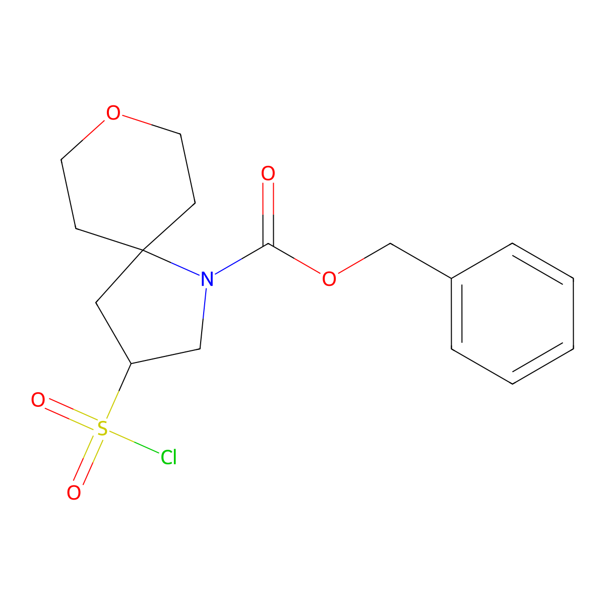Benzyl3-(chlorosulfonyl)-8-oxa-1-azaspiro[4.5]decane-1-carboxylate molecular structure, CAS 2344680-68-6