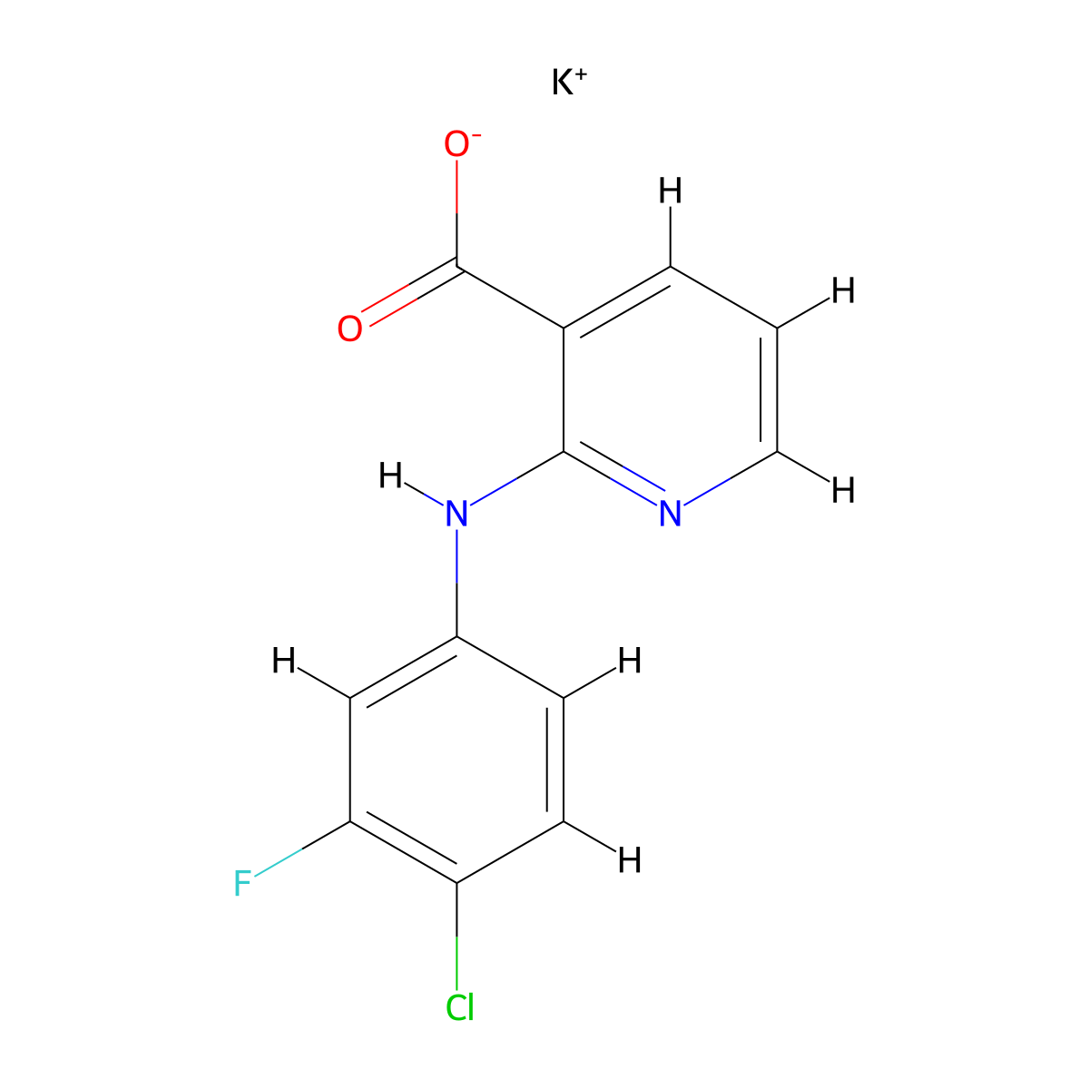 Potassium 2-[(4-chloro-3-fluorophenyl)amino]pyridine-3-carboxylate molecular structure, CAS 2344680-81-3