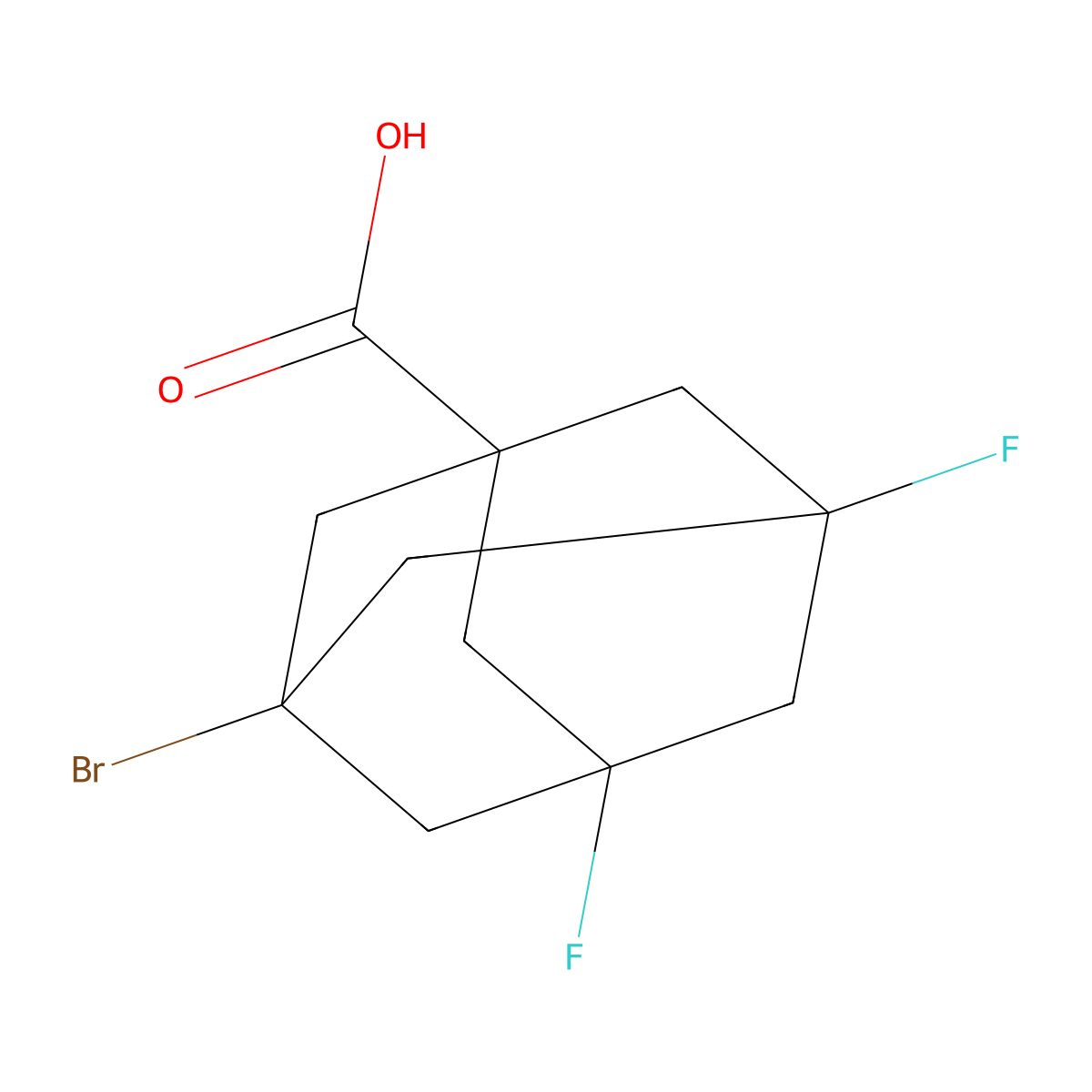 3-Bromo-5,7-difluoroadamantane-1-carboxylic acid molecular structure, CAS 2344680-84-6
