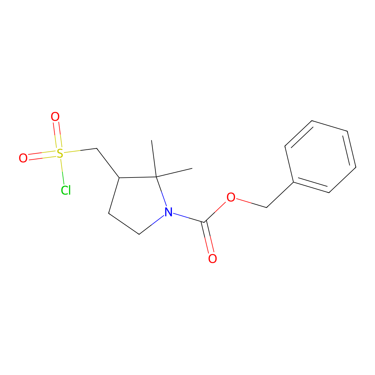 Benzyl 3-(chlorosulfonylmethyl)-2,2-dimethylpyrrolidine-1-carboxylate molecular structure, CAS 2344681-10-1