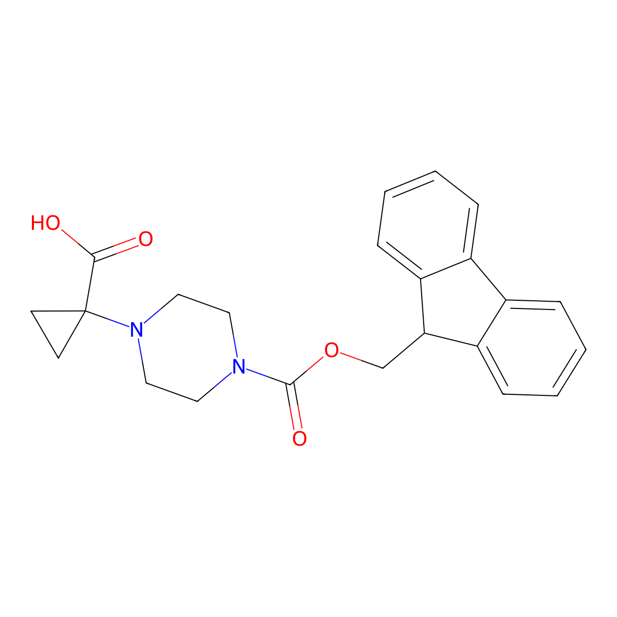 1-[4-(9H-Fluoren-9-ylmethoxycarbonyl)piperazin-1-yl]cyclopropane-1-carboxylic acid molecular structure, CAS 2344681-30-5