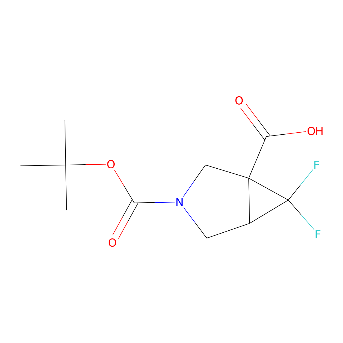 3-((Tert-butoxy)carbonyl)-6,6-difluoro-3-azabicyclo(3.1.0)hexane-1-carboxylic acid molecular structure, CAS 2344681-54-3