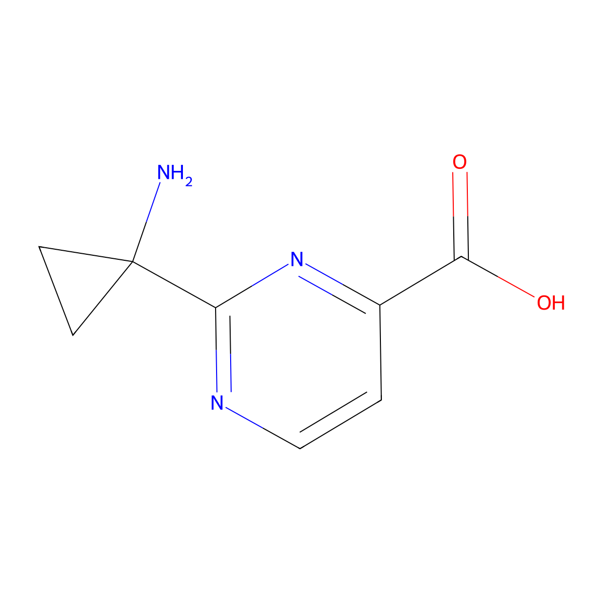 2-(1-Aminocyclopropyl)pyrimidine-4-carboxylic acid molecular structure, CAS 2344685-05-6