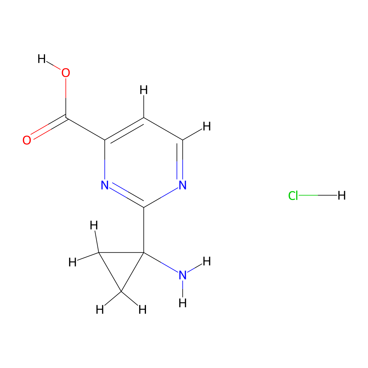 2-(1-Aminocyclopropyl)pyrimidine-4-carboxylicacidhydrochloride molecular structure, CAS 2344685-06-7
