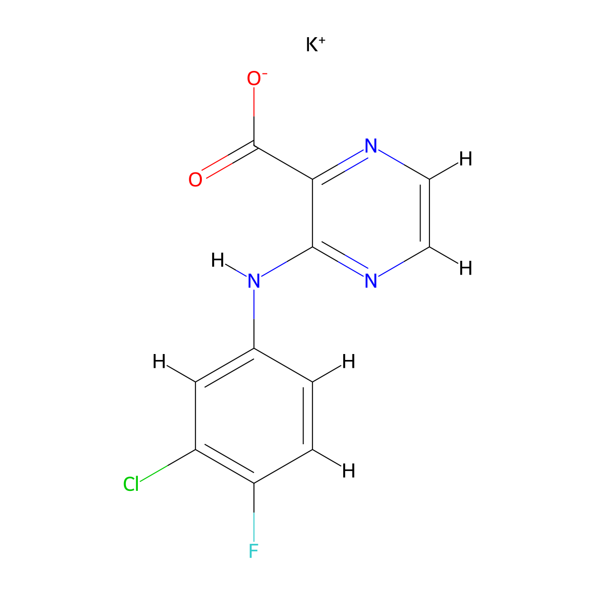 Potassium;3-(3-chloro-4-fluoroanilino)pyrazine-2-carboxylate molecular structure, CAS 2344685-27-2