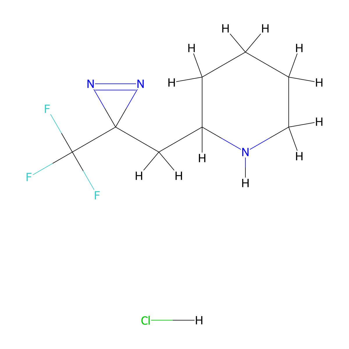 2-{[3-(trifluoromethyl)-3H-diazirin-3-yl]methyl}piperidine hydrochloride molecular structure, CAS 2344685-44-3