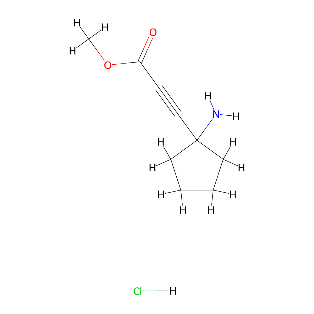 Methyl 3-(1-aminocyclopentyl)prop-2-ynoate hydrochloride molecular structure, CAS 2344685-51-2