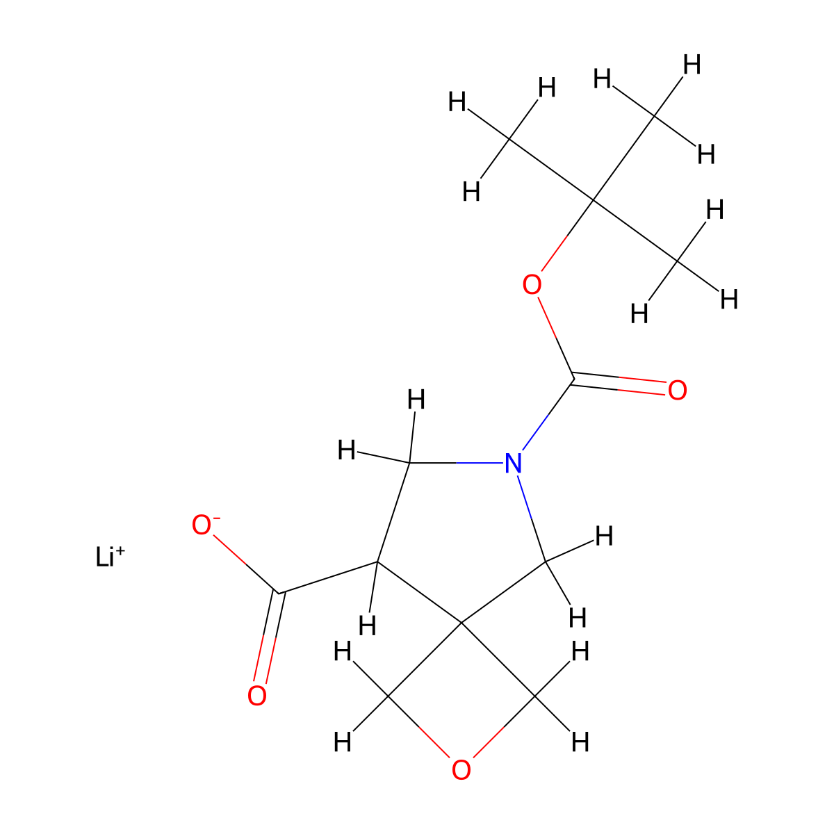 Lithium(1+) ion 6-((tert-butoxy)carbonyl)-2-oxa-6-azaspiro(3.4)octane-8-carboxylate molecular structure, CAS 2344685-61-4