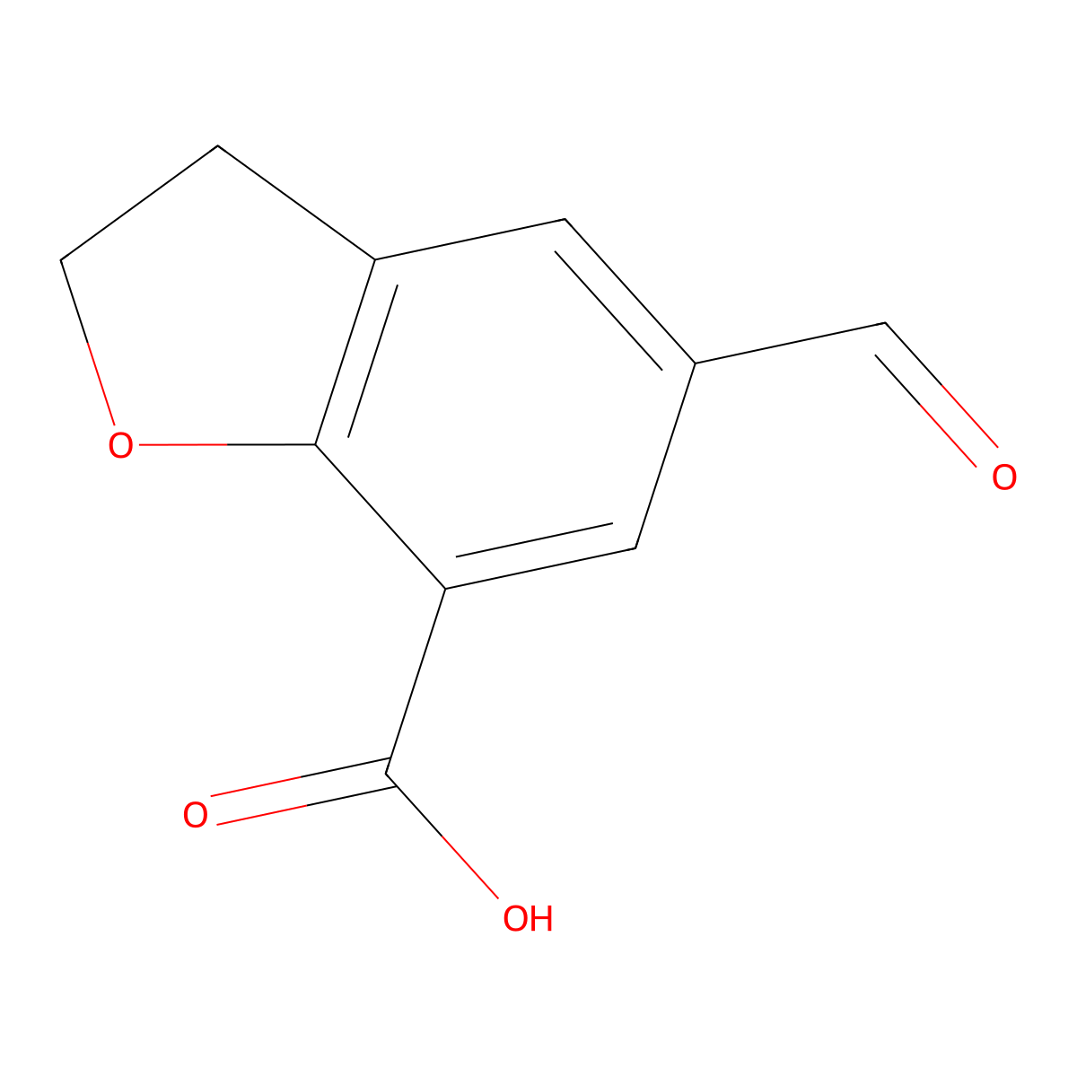 5-Formyl-2,3-dihydro-1-benzofuran-7-carboxylic acid molecular structure, CAS 2344685-65-8