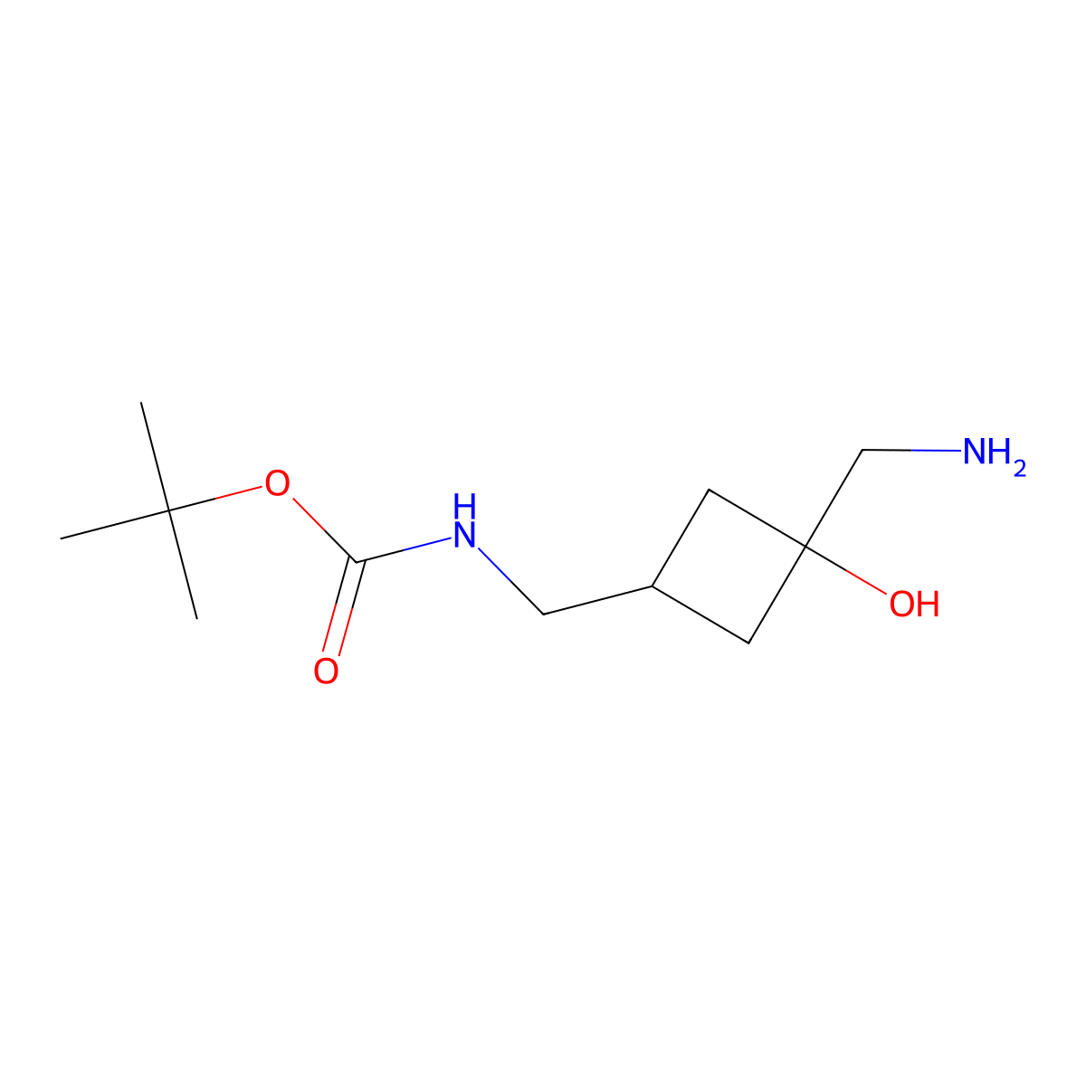 tert-butyl N-((3-(aminomethyl)-3-hydroxycyclobutyl)methyl)carbamate molecular structure, CAS 2344685-79-4