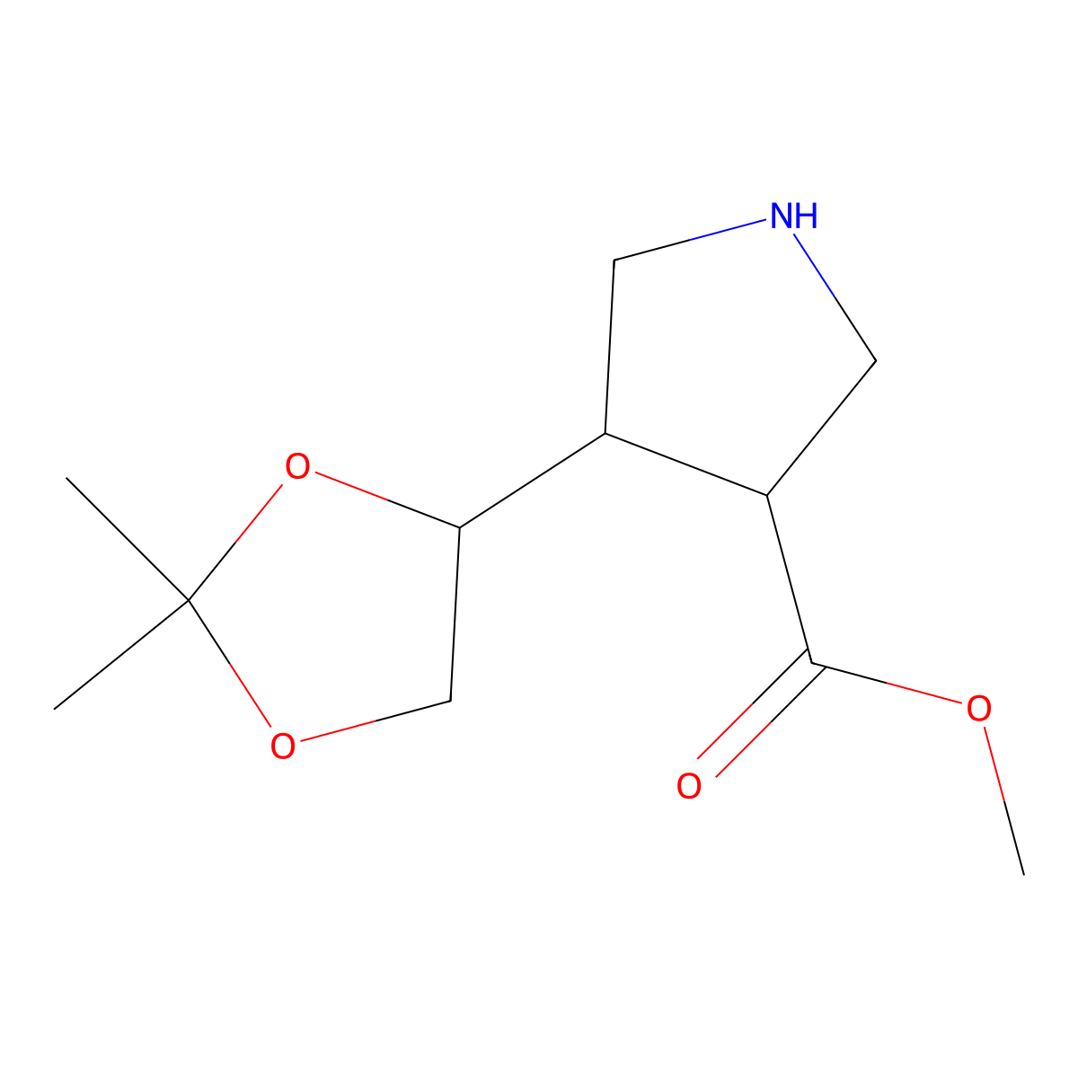Methyl 4-(2,2-dimethyl-1,3-dioxolan-4-yl)pyrrolidine-3-carboxylate molecular structure, CAS 2344685-90-9