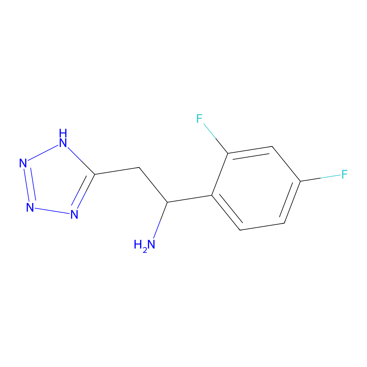 1-(2,4-difluorophenyl)-2-(1H-1,2,3,4-tetrazol-5-yl)ethan-1-amine molecular structure, CAS 2344685-91-0