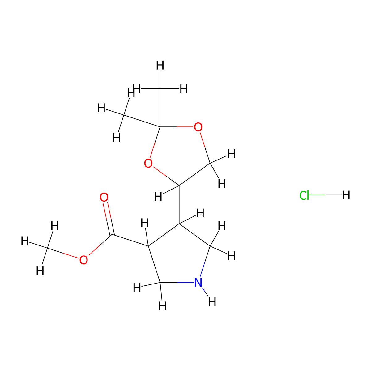 Methyl 4-(2,2-dimethyl-1,3-dioxolan-4-yl)pyrrolidine-3-carboxylate hydrochloride molecular structure, CAS 2344685-99-8