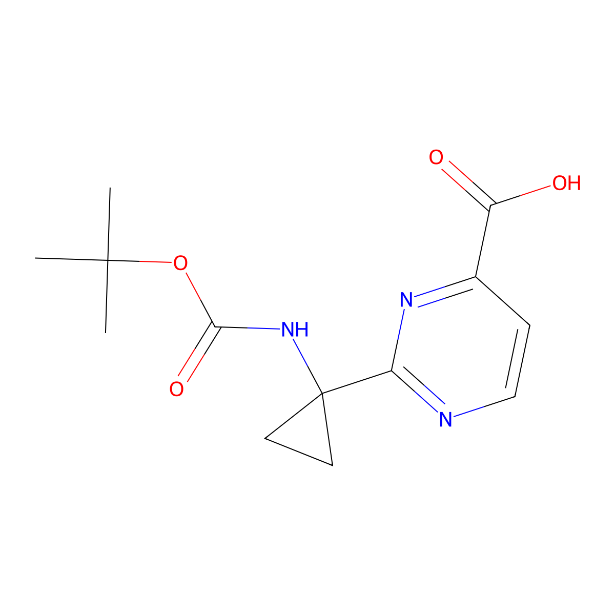 2-(1-{[(Tert-butoxy)carbonyl]amino}cyclopropyl)pyrimidine-4-carboxylic acid molecular structure, CAS 2344686-08-2