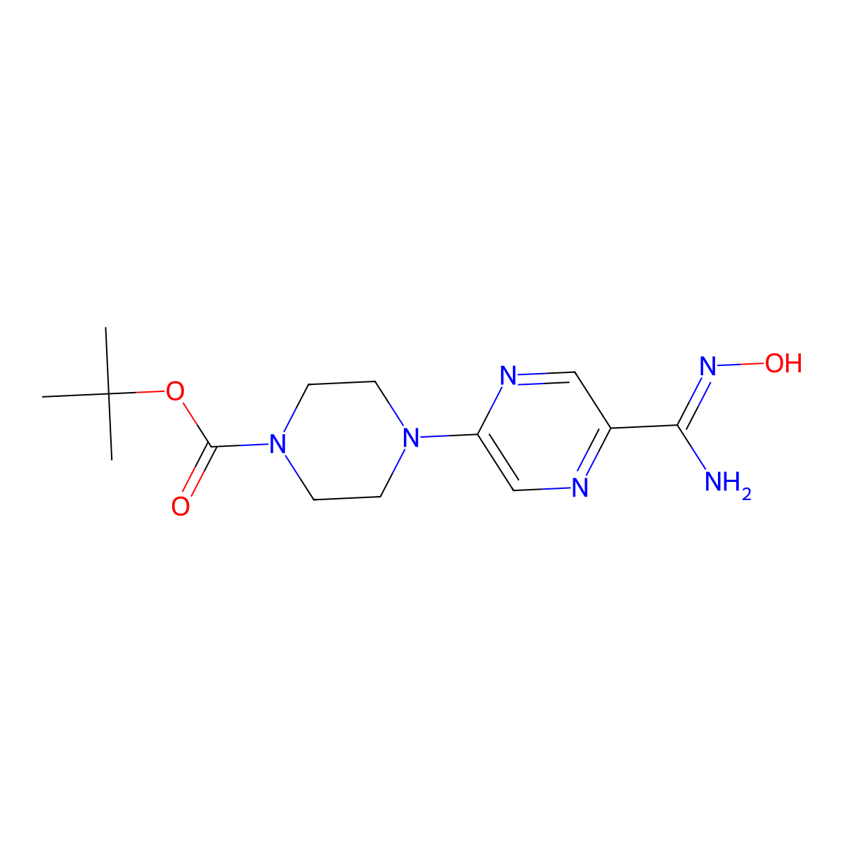 tert-butyl 4-[5-(N'-hydroxycarbamimidoyl)pyrazin-2-yl]piperazine-1-carboxylate molecular structure, CAS 2344692-57-3