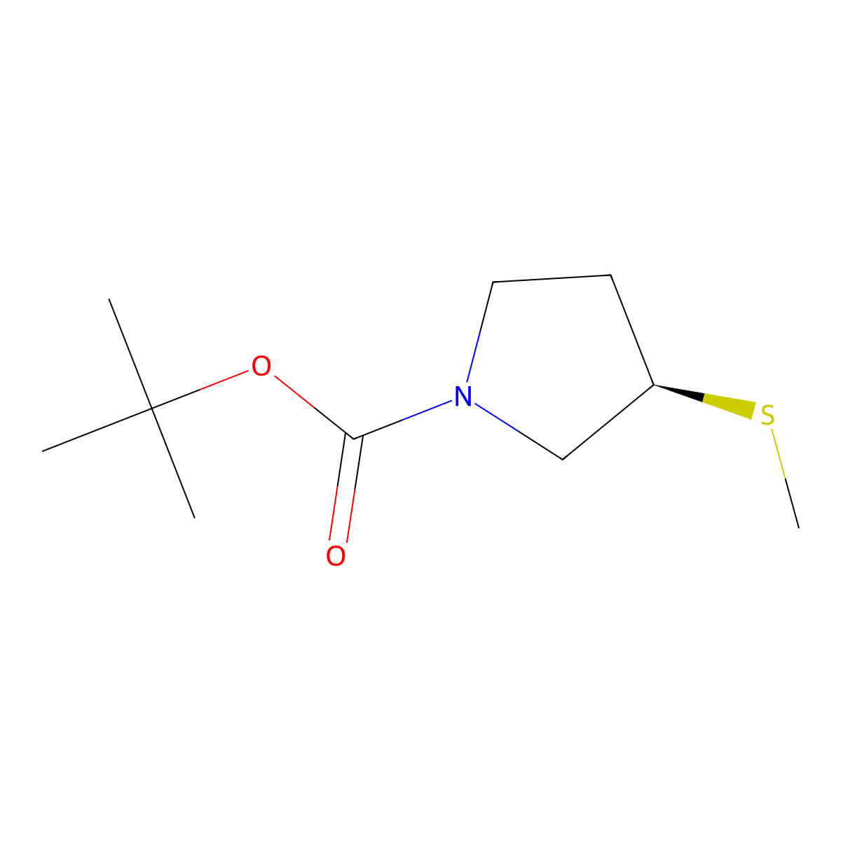 tert-Butyl (3R)-3-(methylsulfanyl)pyrrolidine-1-carboxylate molecular structure, CAS 2344749-50-2