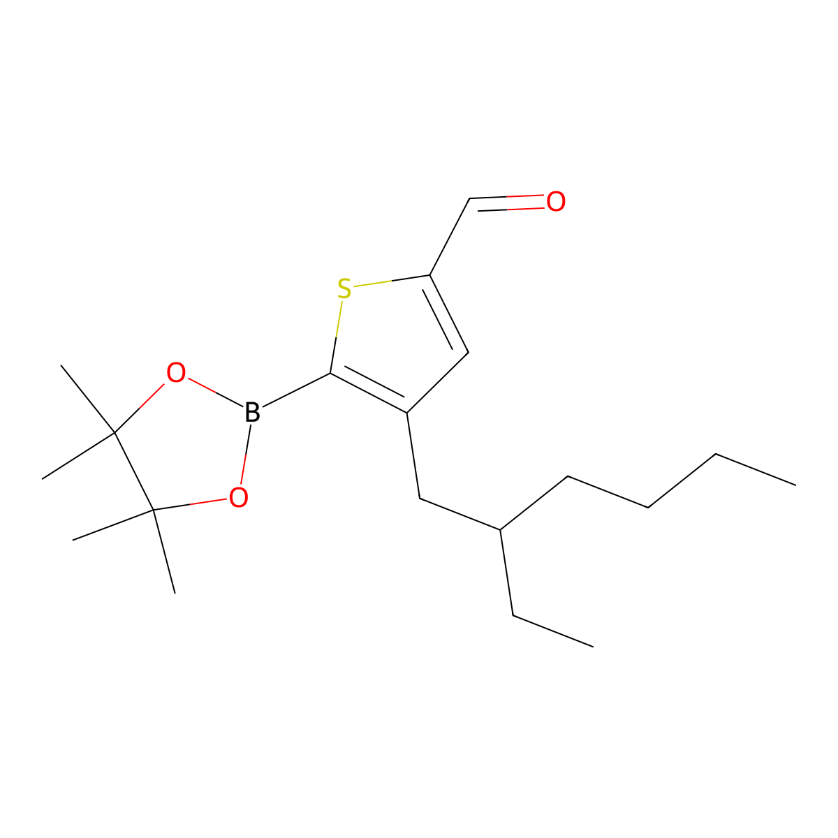4-(2-Ethylhexyl)-5-(4,4,5,5-tetramethyl-1,3,2-dioxaborolan-2-yl)thiophene-2-carbaldehyde molecular structure, CAS 2344786-93-0