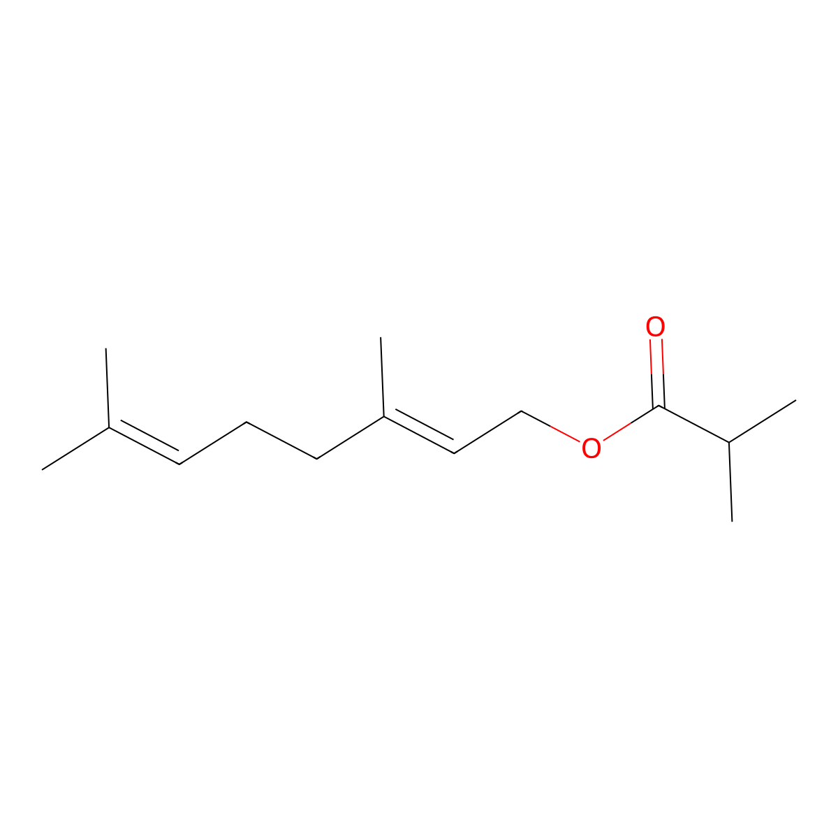 Geranyl isobutyrate molecular structure, CAS 2345-26-8