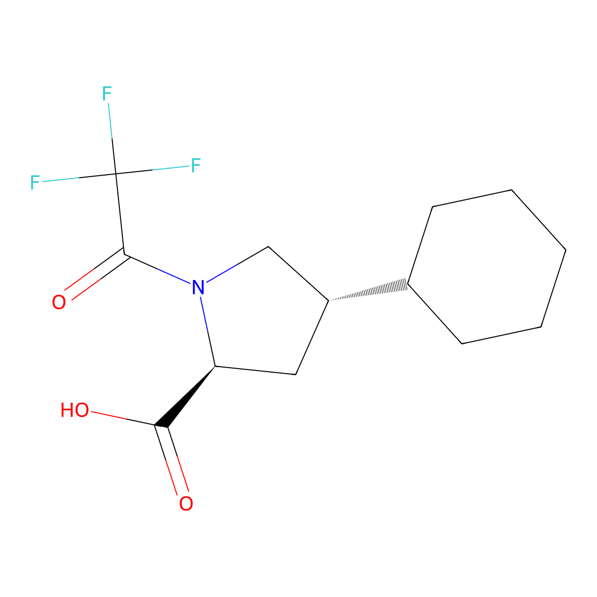 (2S,4S)-4-cyclohexyl-1-(2,2,2-trifluoroacetyl)pyrrolidine-2-carboxylic acid molecular structure, CAS 2345673-33-6