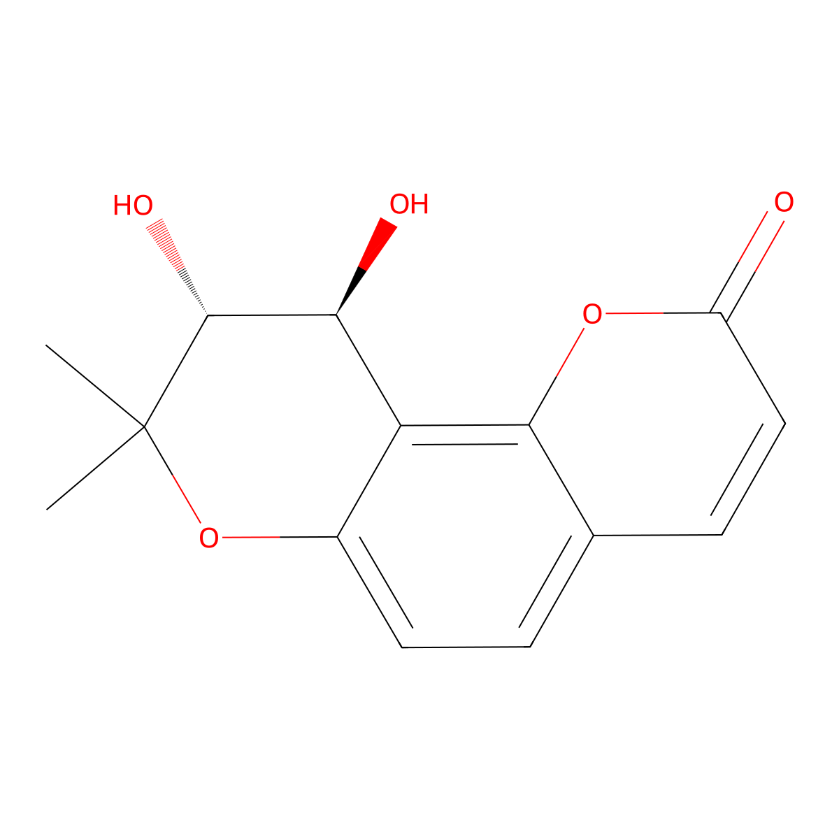 (9R,10S)-9,10-Dihydroxy-8,8-Dimethyl-9,10-Dihydropyrano(2,3-F)Chromen-2-One molecular structure, CAS 23458-04-0
