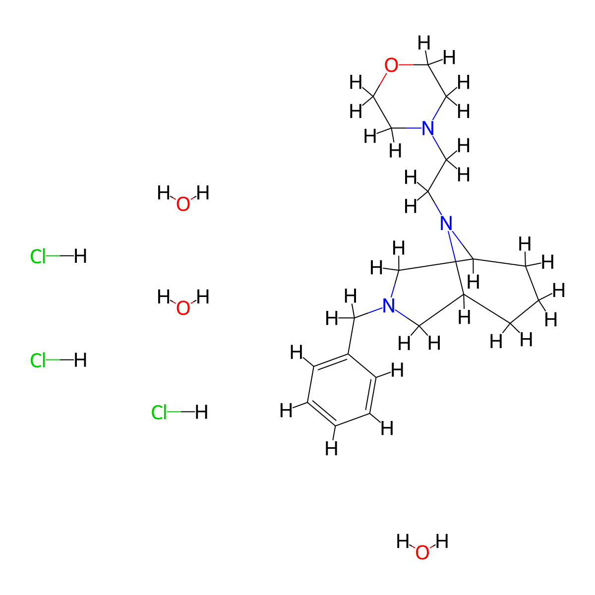 3,9-Diazabicyclo(3.3.1)nonane, 3-benzyl-9-(2-morpholinoethyl)-, hydrochloride, hydrate (1:3:3) molecular structure, CAS 23462-14-8
