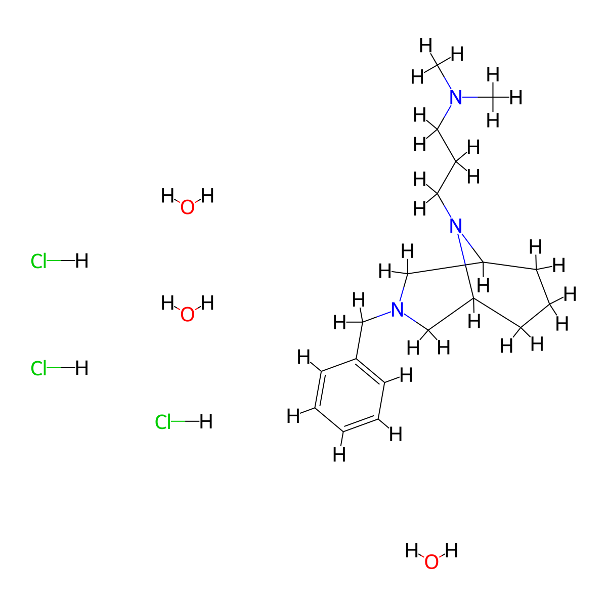 3,9-Diazabicyclo(3.3.1)nonane, 3-benzyl-9-(3-(dimethylamino)propyl)-, hydrochloride, hydrate (1:3:3) molecular structure, CAS 23462-15-9