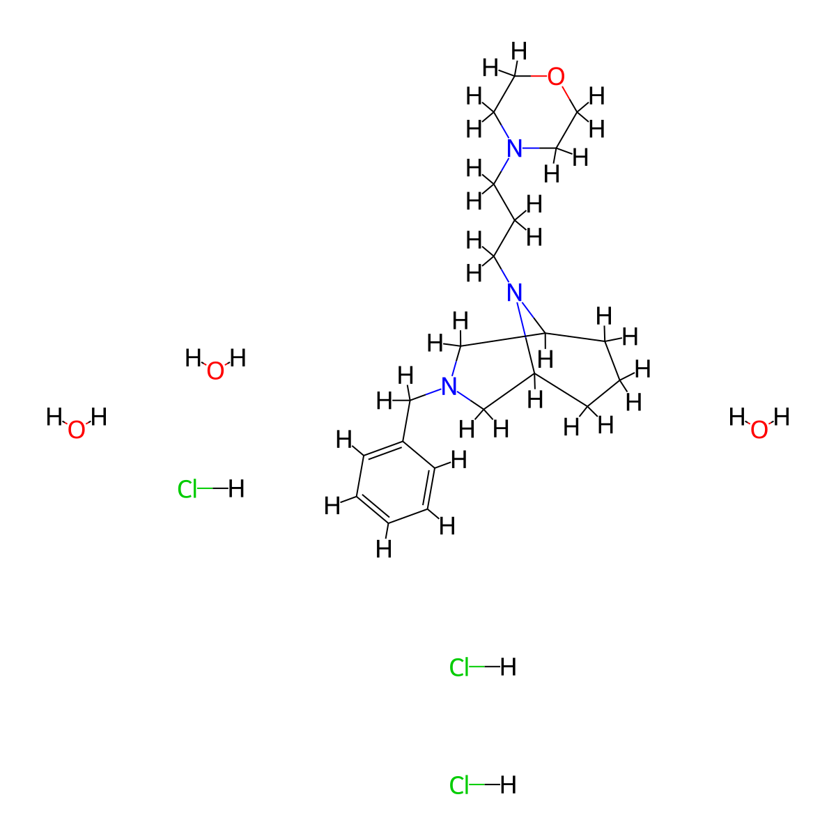3,9-Diazabicyclo(3.3.1)nonane, 3-benzyl-9-(3-morpholinopropyl)-, hydrochloride, hydrate (1:3:3) molecular structure, CAS 23462-18-2