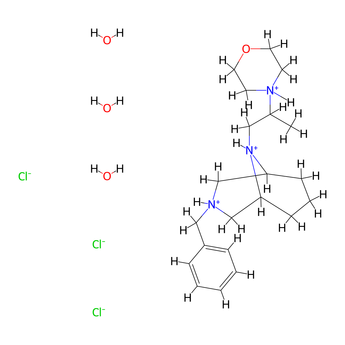 3,9-Diazabicyclo(3.3.1)nonane, 3-benzyl-9-(2-morpholinopropyl)-, hydrochloride, hydrate (1:3:3) molecular structure, CAS 23462-21-7