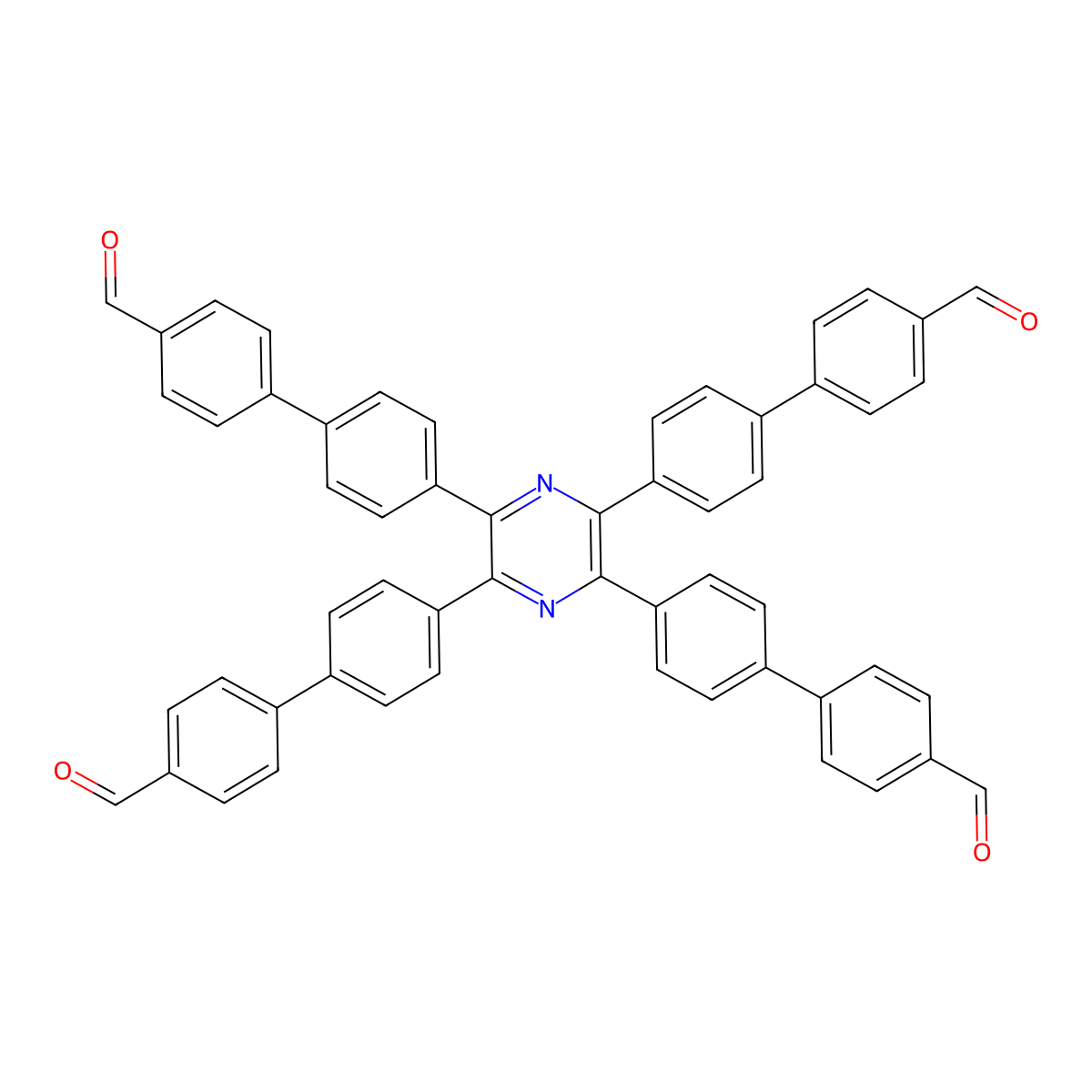 4',4''',4''''',4'''''''-(Pyrazine-2,3,5,6-tetrayl)tetrakis(([1,1'-biphenyl]-4-carbaldehyde)) molecular structure, CAS 2346577-92-0