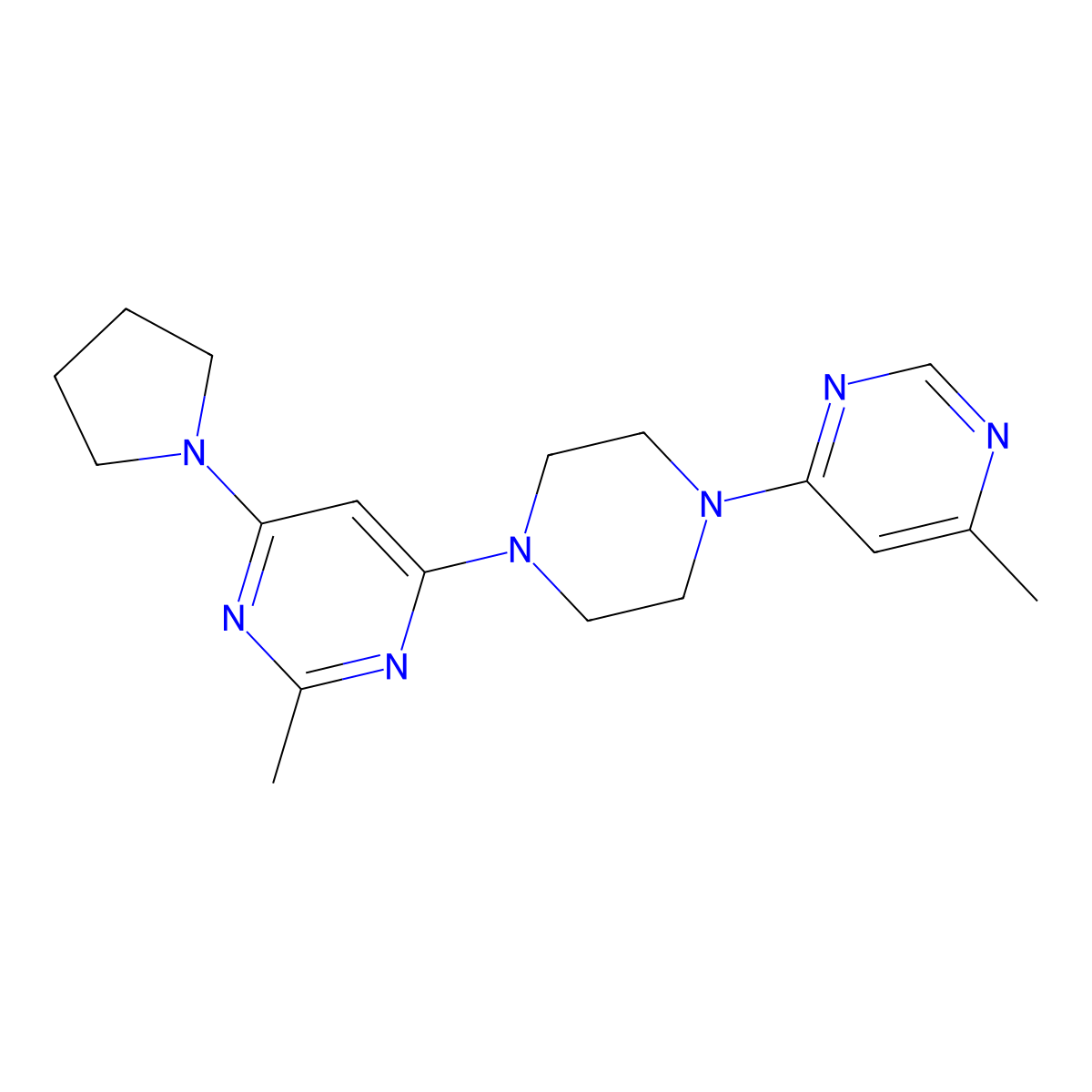2-Methyl-4-[4-(6-methylpyrimidin-4-yl)piperazin-1-yl]-6-(pyrrolidin-1-yl)pyrimidine molecular structure, CAS 2346940-71-2