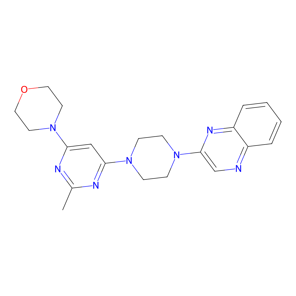 2-{4-[2-Methyl-6-(morpholin-4-yl)pyrimidin-4-yl]piperazin-1-yl}quinoxaline molecular structure, CAS 2347602-90-6