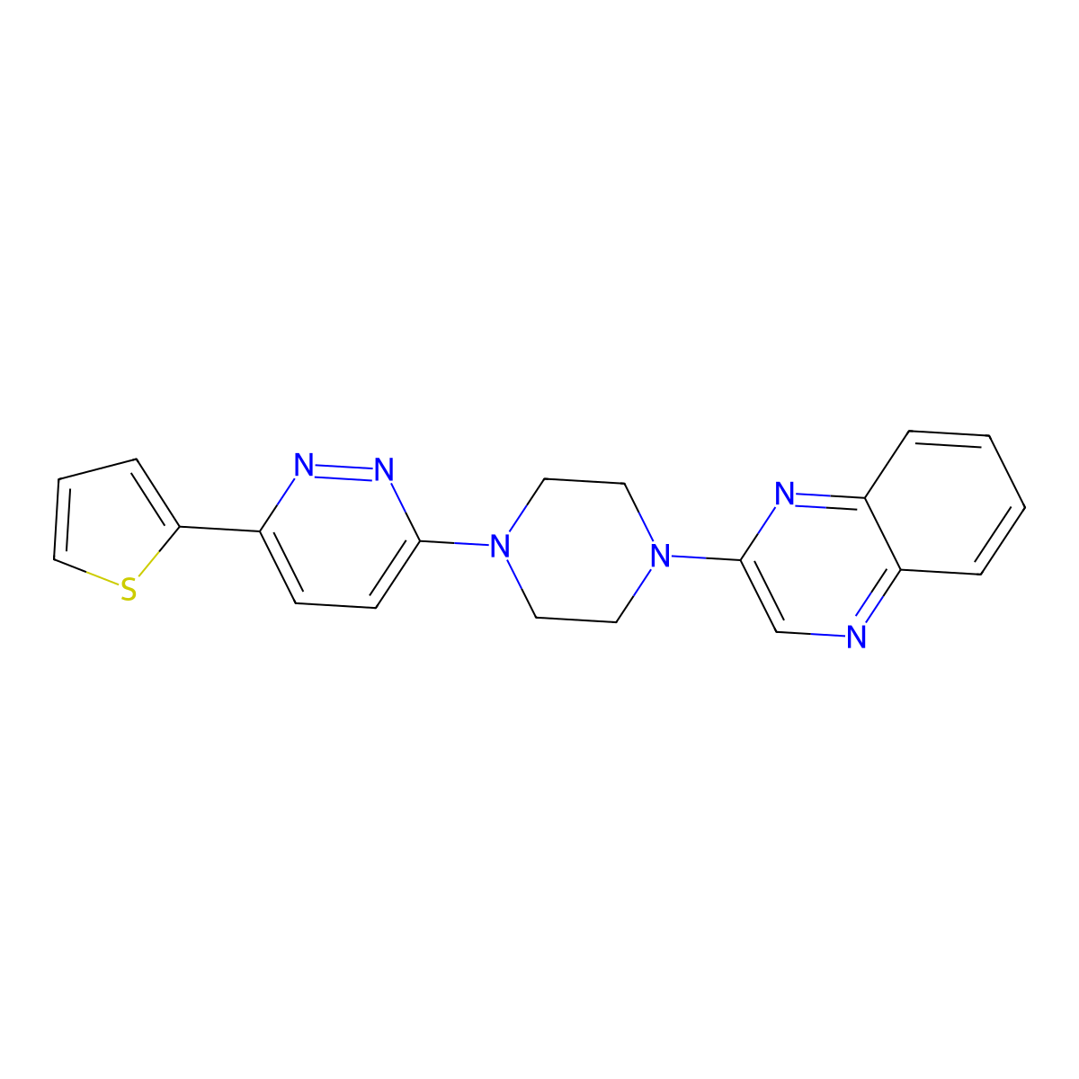 2-{4-[6-(Thiophen-2-yl)pyridazin-3-yl]piperazin-1-yl}quinoxaline molecular structure, CAS 2347603-17-0